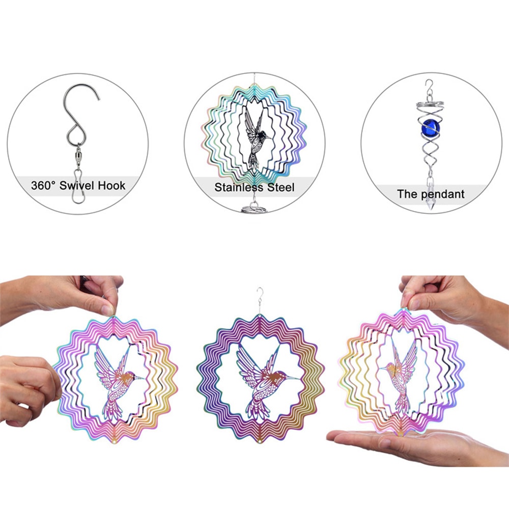 Birds Wind Spinner Hummingbird Wind Chimes Crystal Sun Catcher, Stained Glass Pendant for Garden and Home Decoration