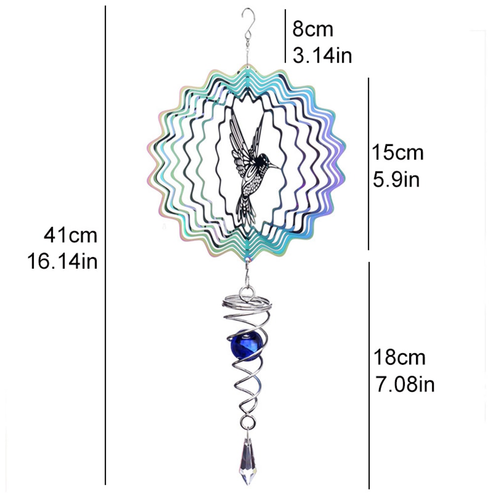 Birds Wind Spinner Hummingbird Wind Chimes Crystal Sun Catcher, Stained Glass Pendant for Garden and Home Decoration