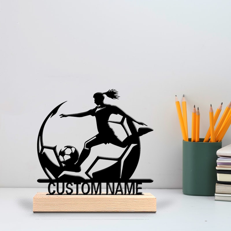 Custom Women's Soccer Metal Statues, Personalized Sports Enthusiast Gift for Bedrooms
