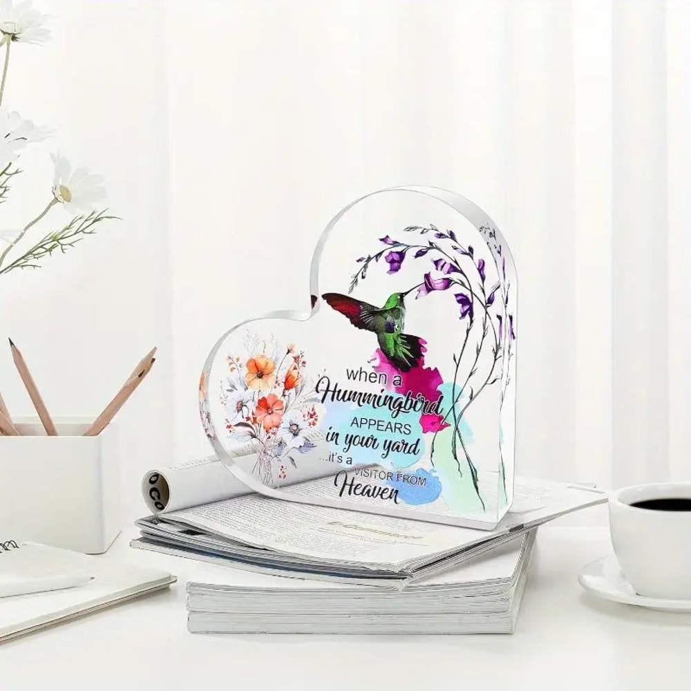 Heart-Shaped Keepsake, Acrylic Hummingbird Table Decor, No Electricity Needed
