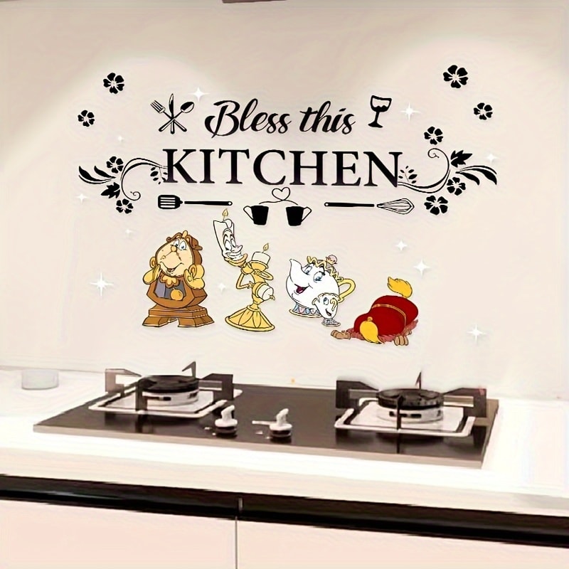 Beauty and the Beast Kitchen Wall Sticker, Shiny Finish Kitchen Art for Cabinets and Dining Room Decoration