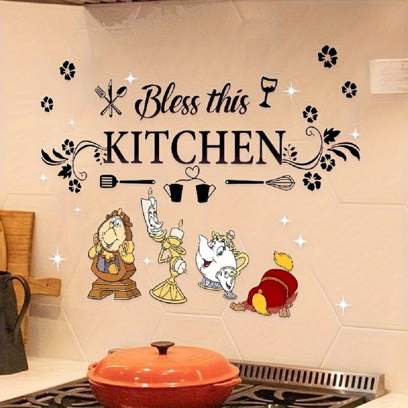Beauty and the Beast Kitchen Wall Sticker, Shiny Finish Kitchen Art for Cabinets and Dining Room Decoration