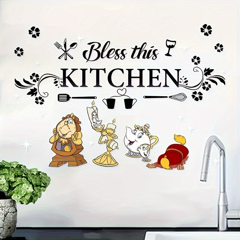 Beauty and the Beast Kitchen Wall Sticker, Shiny Finish Kitchen Art for Cabinets and Dining Room Decoration