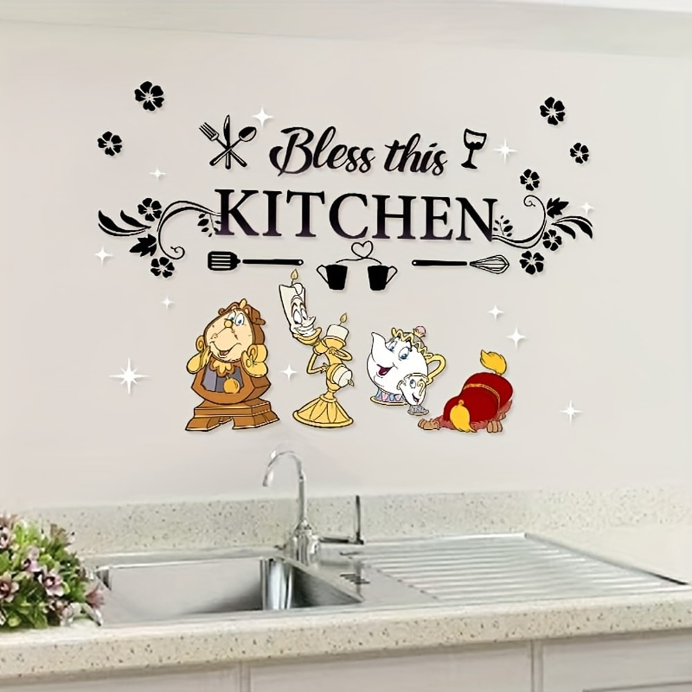 Beauty and the Beast Kitchen Wall Sticker, Shiny Finish Kitchen Art for Cabinets and Dining Room Decoration