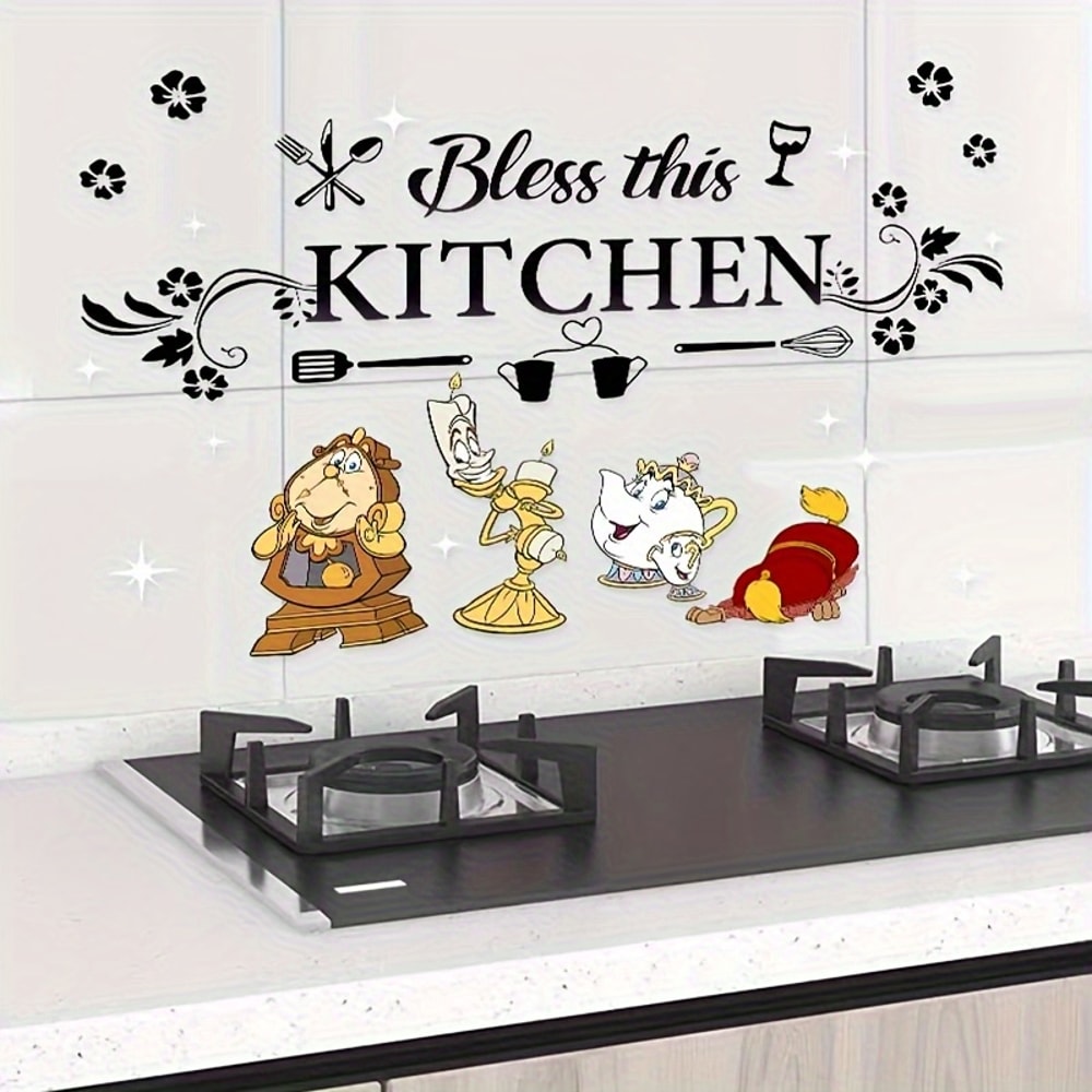 Beauty and the Beast Kitchen Wall Sticker, Shiny Finish Kitchen Art for Cabinets and Dining Room Decoration