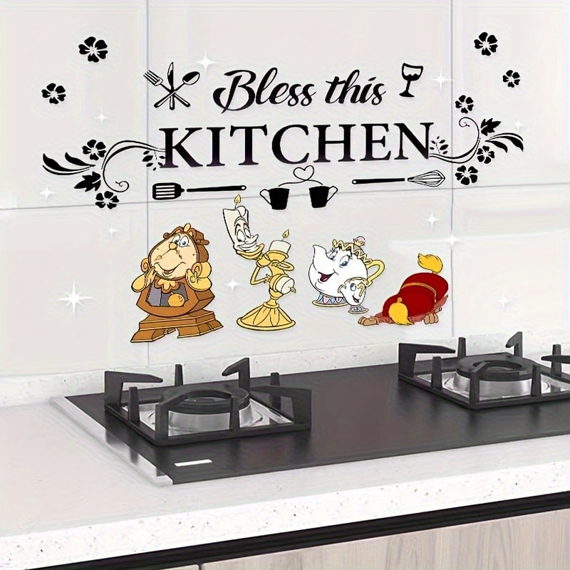 Beauty and the Beast Kitchen Wall Sticker, Shiny Finish Kitchen Art for Cabinets and Dining Room Decoration