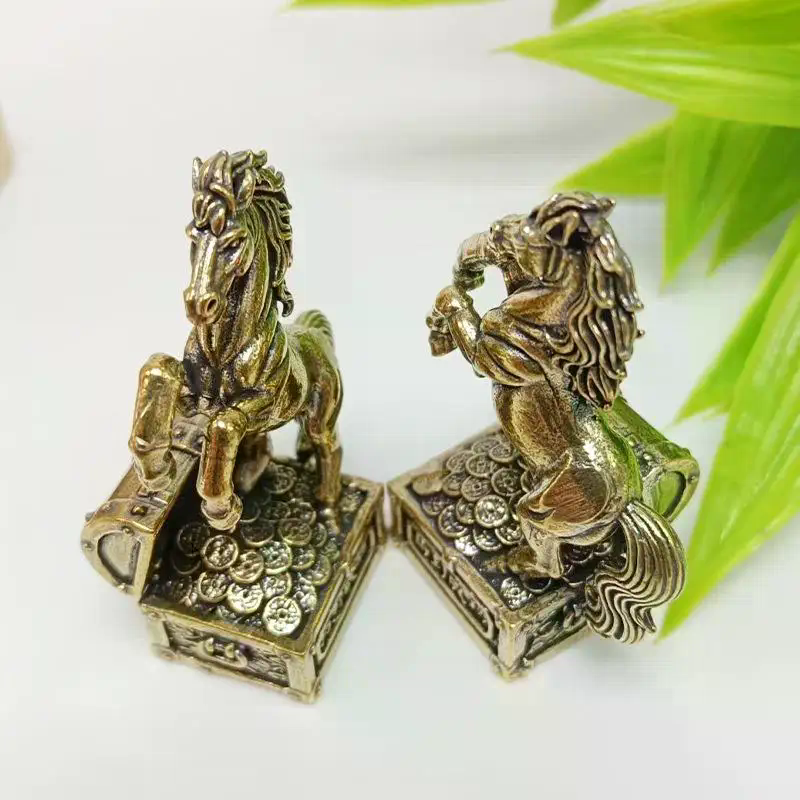 Feng Shui Horse Statue Crafted in Brass, Elegant Home Office Decor, Miniature Gift Accessory