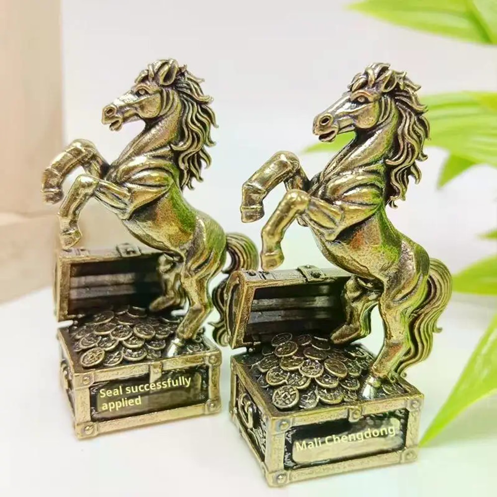 Feng Shui Horse Statue Crafted in Brass, Elegant Home Office Decor, Miniature Gift Accessory