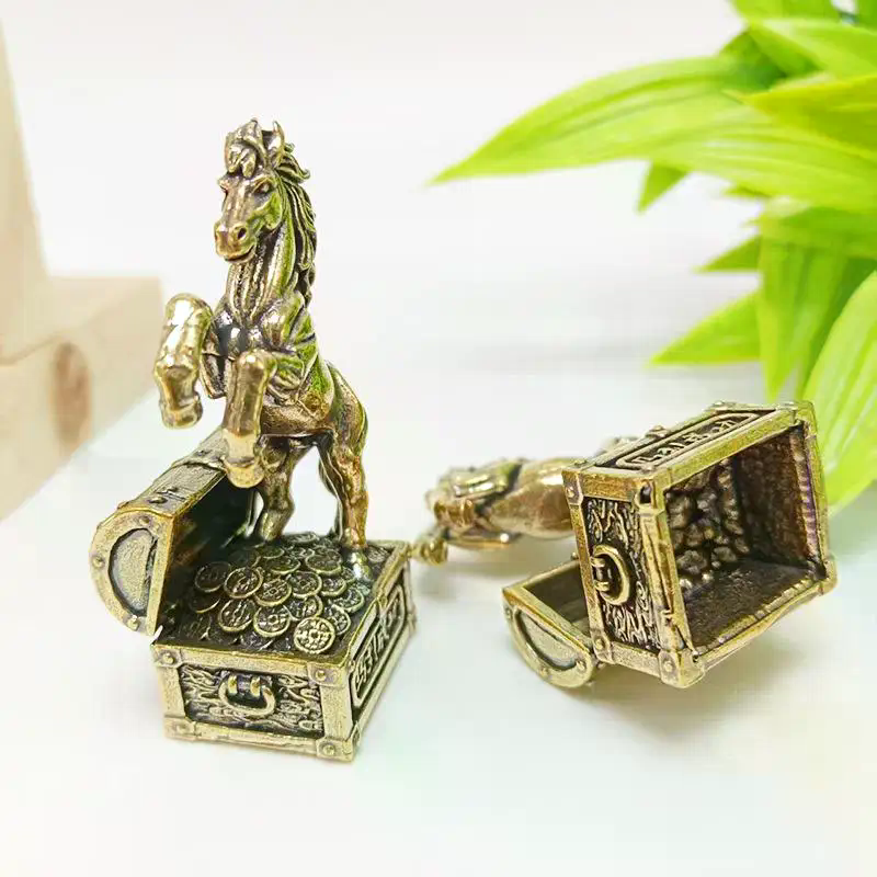 Feng Shui Horse Statue Crafted in Brass, Elegant Home Office Decor, Miniature Gift Accessory
