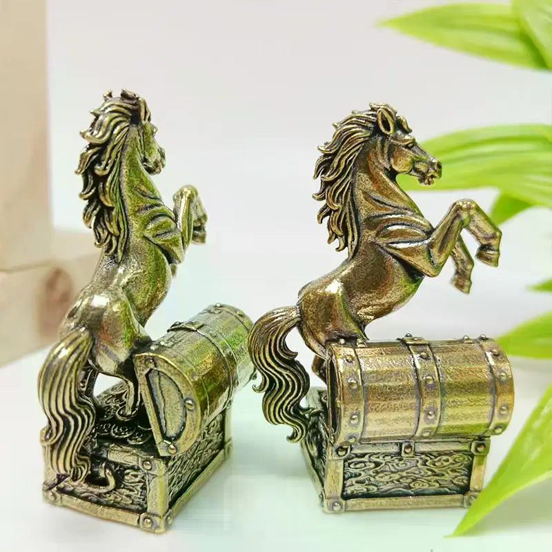 Feng Shui Horse Statue Crafted in Brass, Elegant Home Office Decor, Miniature Gift Accessory