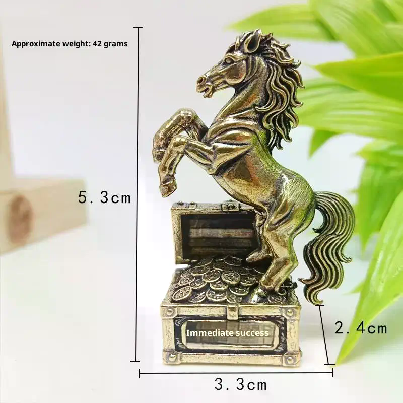 Feng Shui Horse Statue Crafted in Brass, Elegant Home Office Decor, Miniature Gift Accessory
