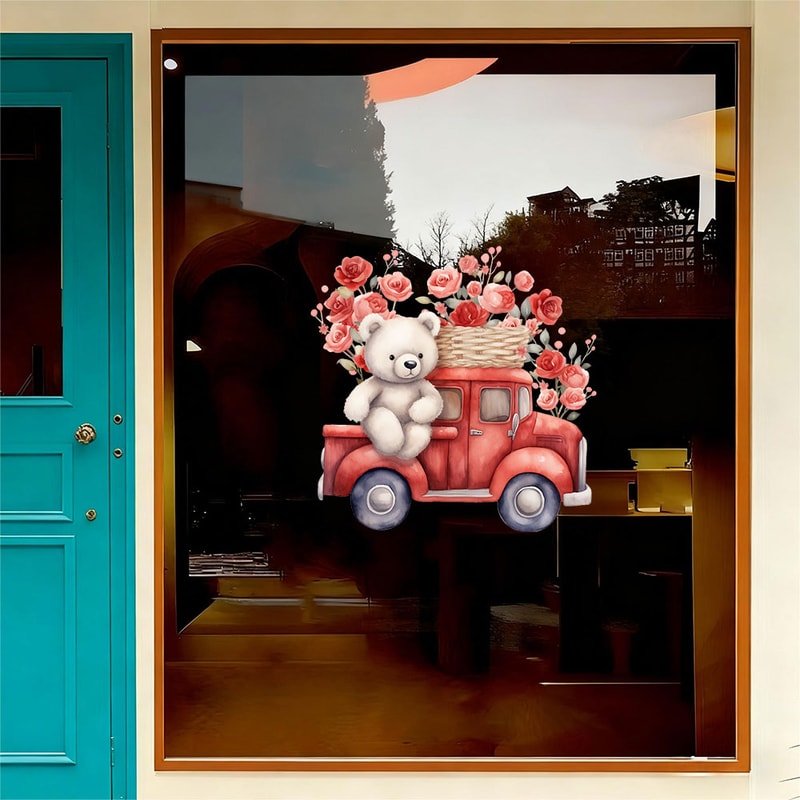Heart Balloon Rose Red Truck Sticker, Cute Bear Truck Window and Door Decoration, Dreamy Room Decor