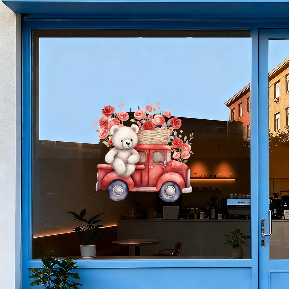 Heart Balloon Rose Red Truck Sticker, Cute Bear Truck Window and Door Decoration, Dreamy Room Decor