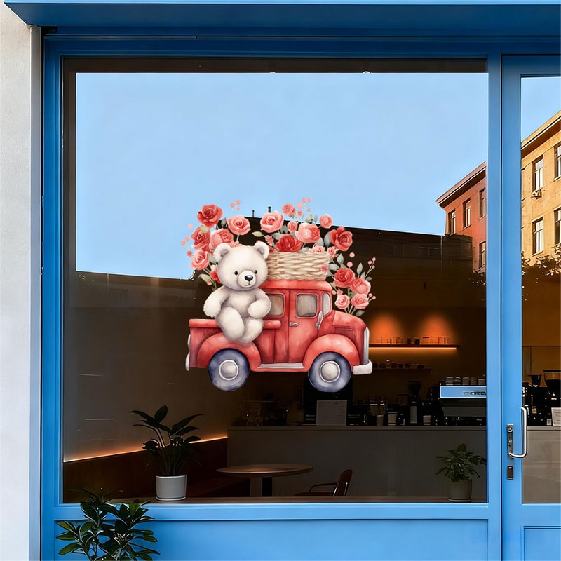Heart Balloon Rose Red Truck Sticker, Cute Bear Truck Window and Door Decoration, Dreamy Room Decor