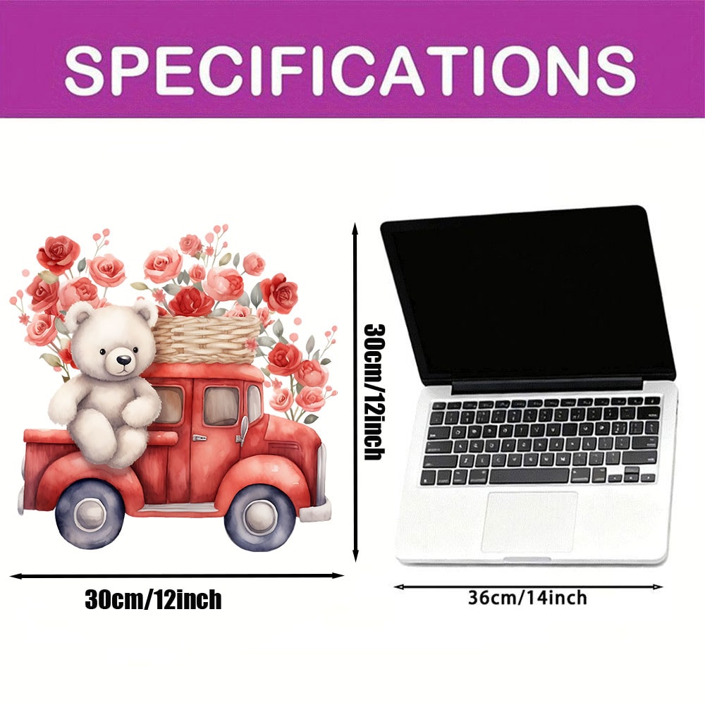 Heart Balloon Rose Red Truck Sticker, Cute Bear Truck Window and Door Decoration, Dreamy Room Decor