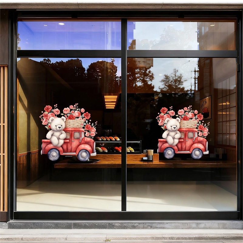 Heart Balloon Rose Red Truck Sticker, Cute Bear Truck Window and Door Decoration, Dreamy Room Decor
