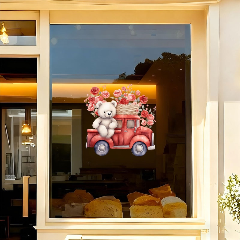 Heart Balloon Rose Red Truck Sticker, Cute Bear Truck Window and Door Decoration, Dreamy Room Decor