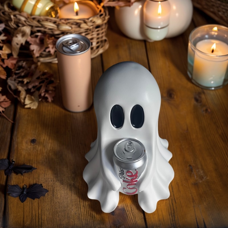 Funny Halloween Ghost Statue Holding Coke, Cute Shape Ornament, Home Desktop Holiday Decoration for Festive Vibes