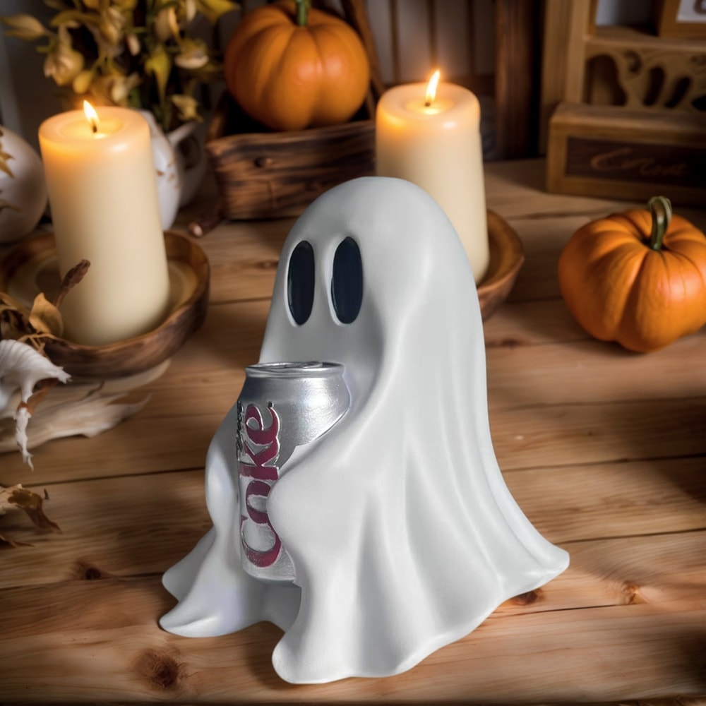 Funny Halloween Ghost Statue Holding Coke, Cute Shape Ornament, Home Desktop Holiday Decoration for Festive Vibes