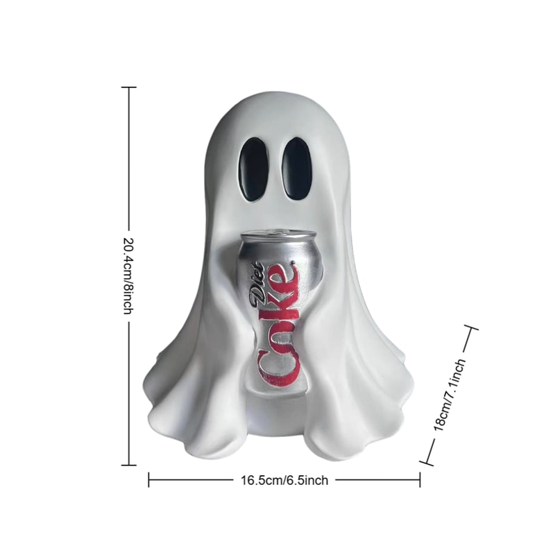 Funny Halloween Ghost Statue Holding Coke, Cute Shape Ornament, Home Desktop Holiday Decoration for Festive Vibes