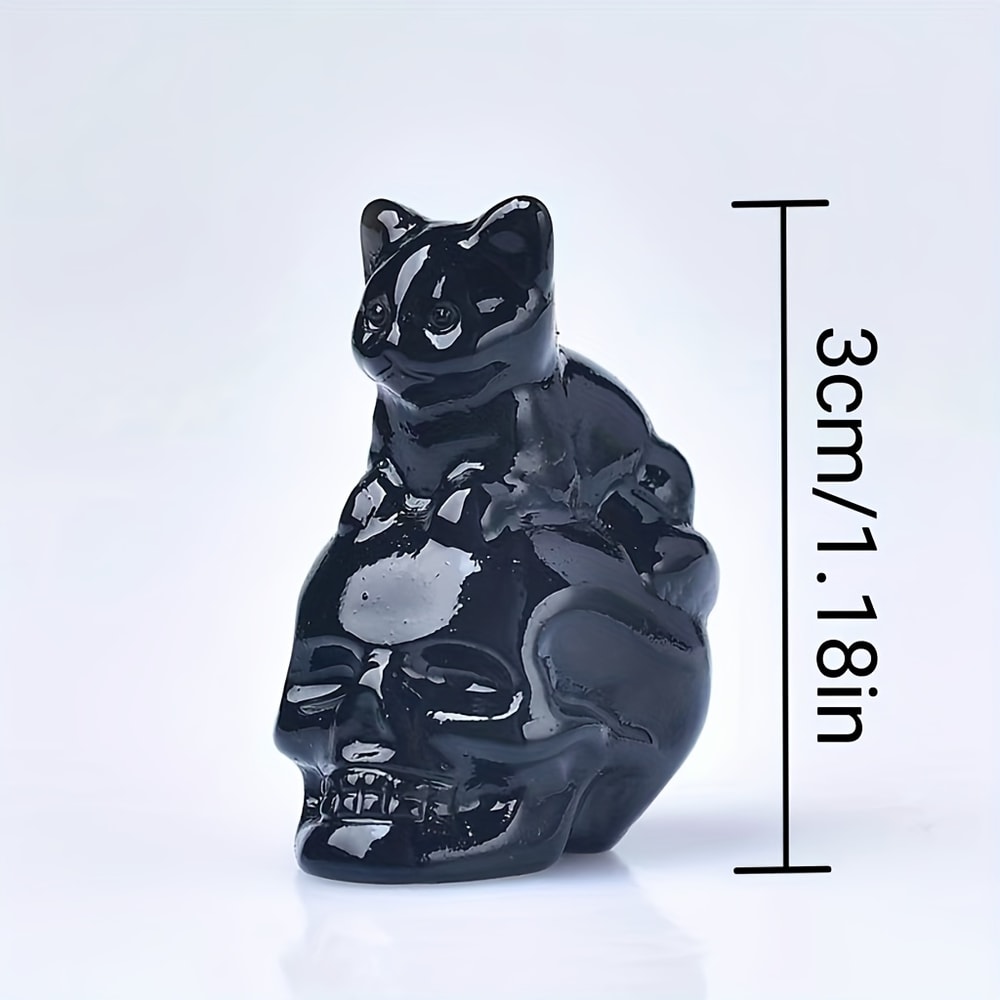 Natural Crystal Skull Cat Figurine, Hand-Carved for Halloween Decor & Gift Ideas