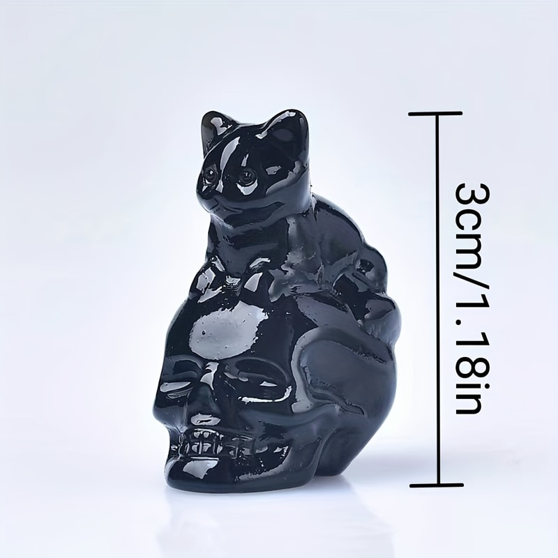Natural Crystal Skull Cat Figurine, Hand-Carved for Halloween Decor & Gift Ideas