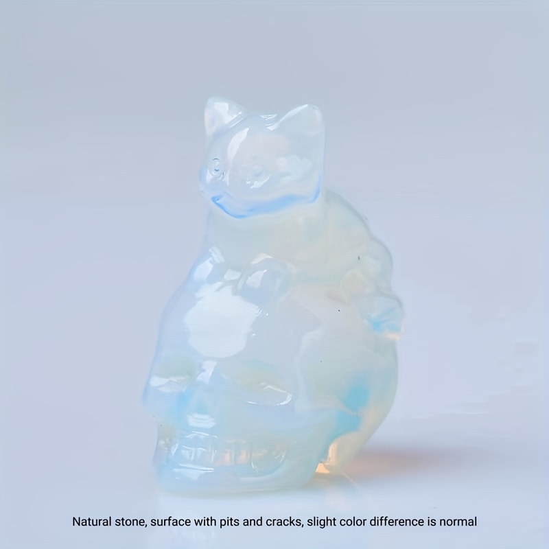 Natural Crystal Skull Cat Figurine, Hand-Carved for Halloween Decor & Gift Ideas