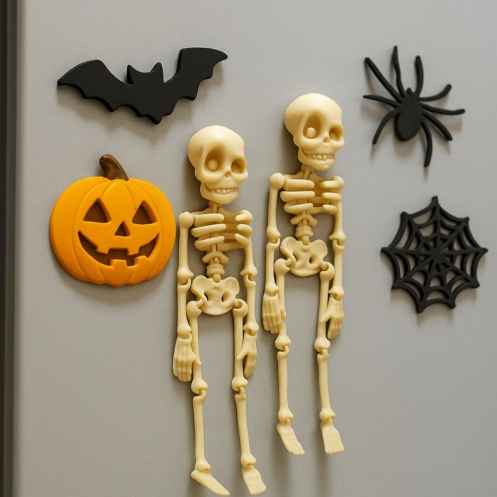 Funny Halloween Gift Magnetic Poseable Skull Fridge Magnet with Movable Joints, Cute Kitchen Decor