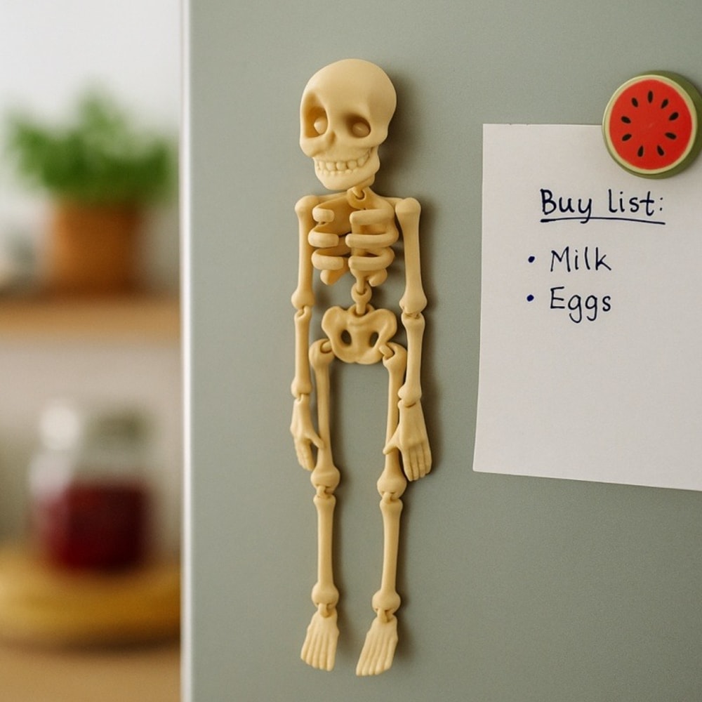 Funny Halloween Gift Magnetic Poseable Skull Fridge Magnet with Movable Joints, Cute Kitchen Decor