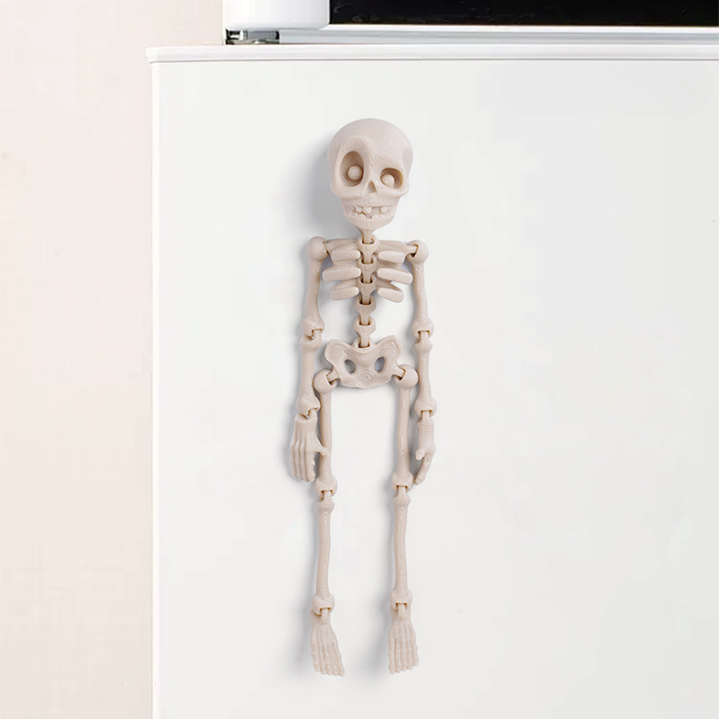 Funny Halloween Gift Magnetic Poseable Skull Fridge Magnet with Movable Joints, Cute Kitchen Decor
