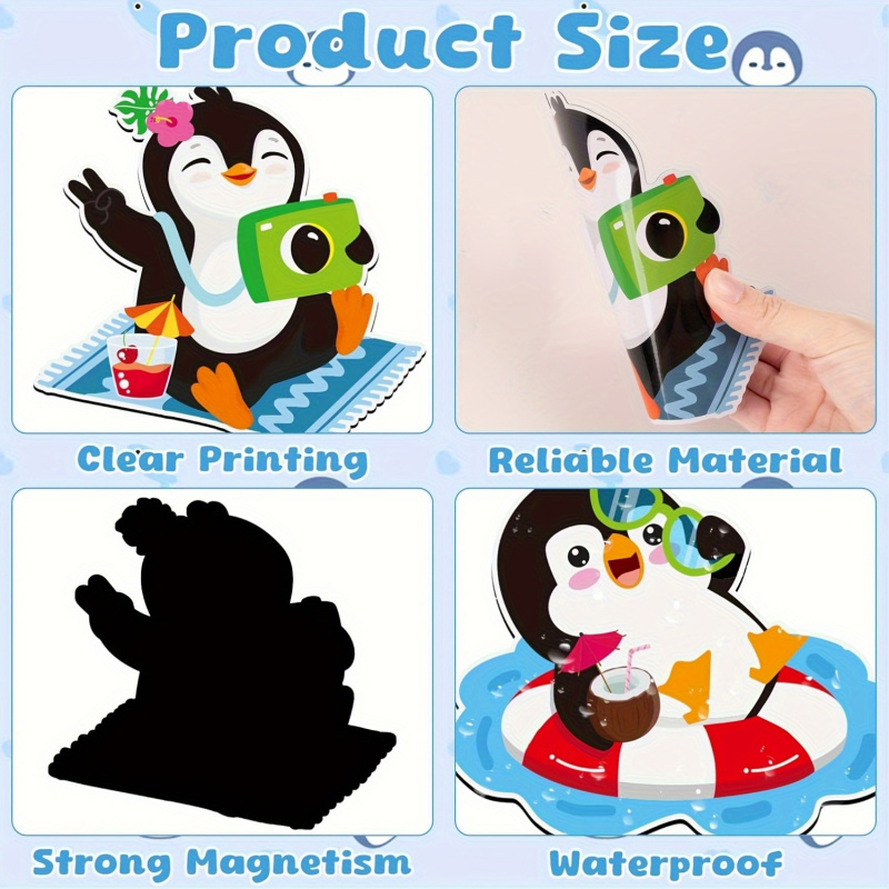 Durable Rubber Magnetic Stickers for Fridge, Cute Penguin Designs with Beach & Pool Themes