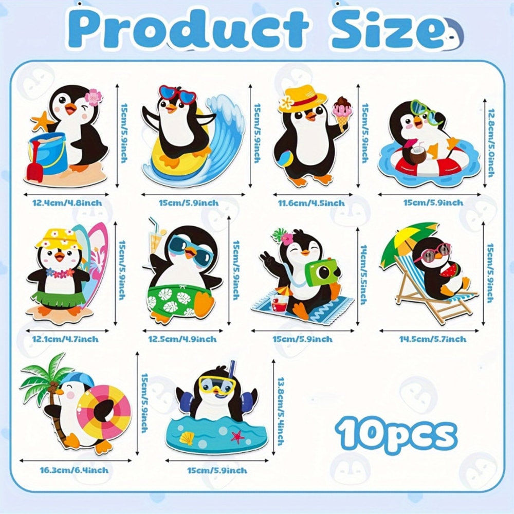 Durable Rubber Magnetic Stickers for Fridge, Cute Penguin Designs with Beach & Pool Themes