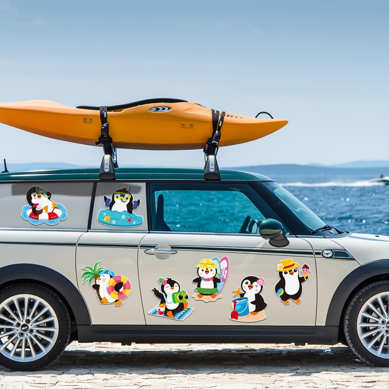 Durable Rubber Magnetic Stickers for Fridge, Cute Penguin Designs with Beach & Pool Themes