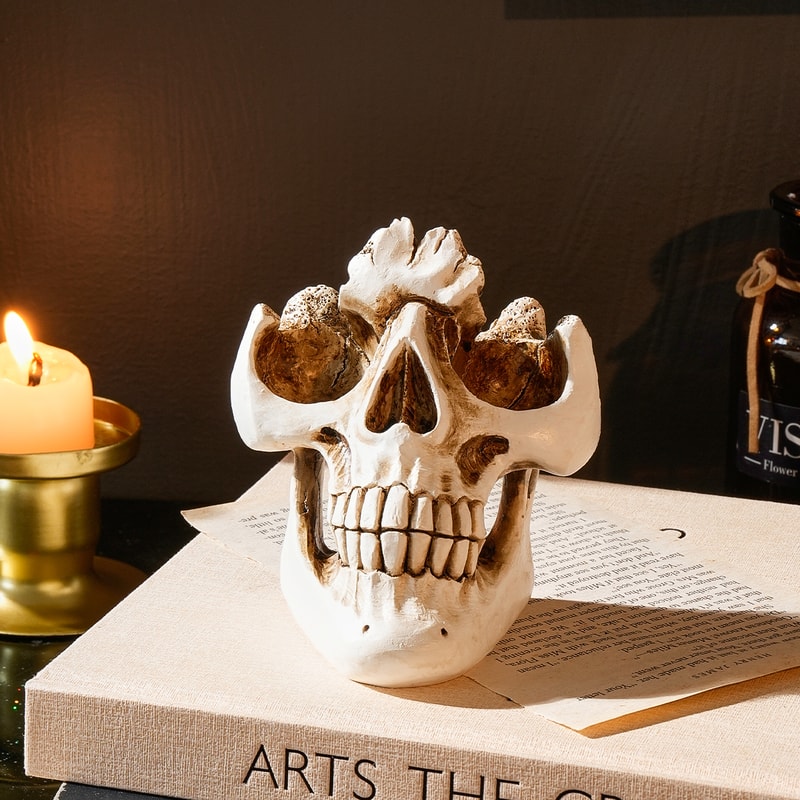 Skull-shaped glasses storage rack, Halloween decoration, resin material, home decoration item