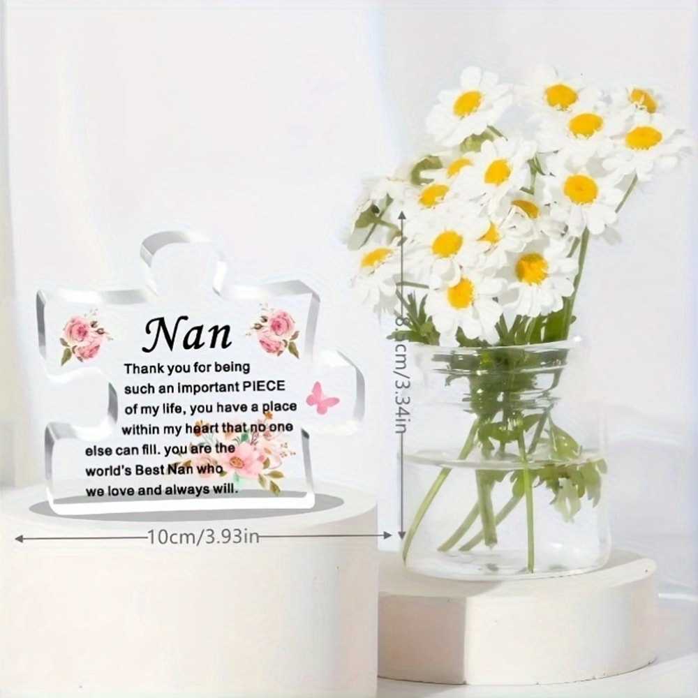 Acrylic Puzzle Piece with Floral Design, Heartfelt Nan Gift, Perfect for Birthday, Christmas, Mother's Day