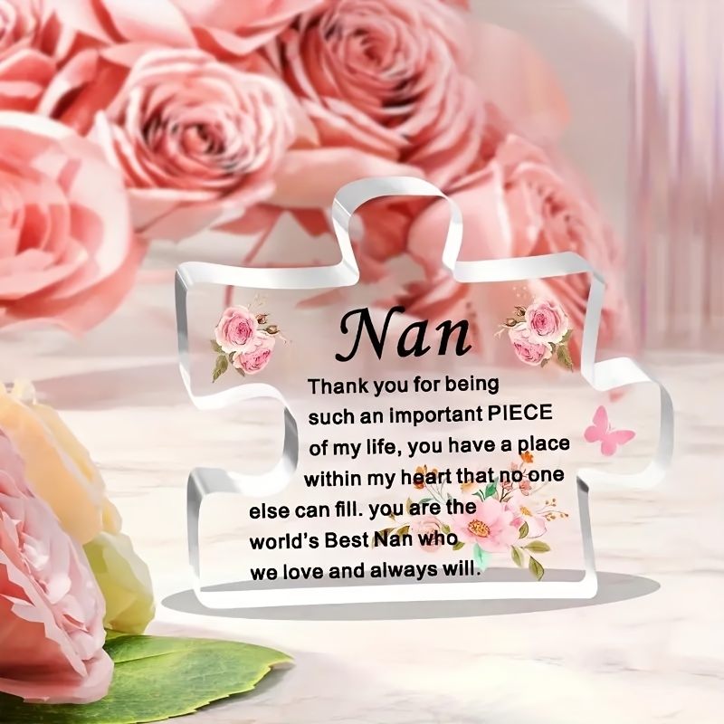 Acrylic Puzzle Piece with Floral Design, Heartfelt Nan Gift, Perfect for Birthday, Christmas, Mother's Day