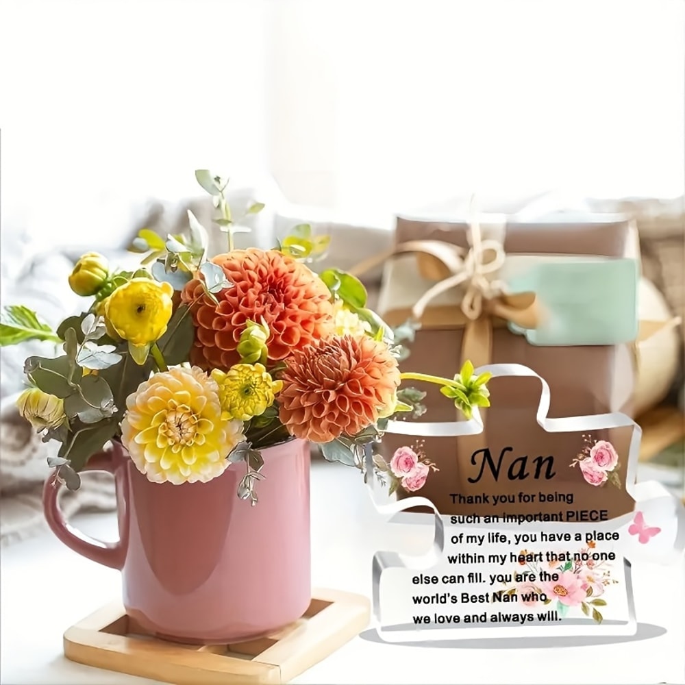 Acrylic Puzzle Piece with Floral Design, Heartfelt Nan Gift, Perfect for Birthday, Christmas, Mother's Day