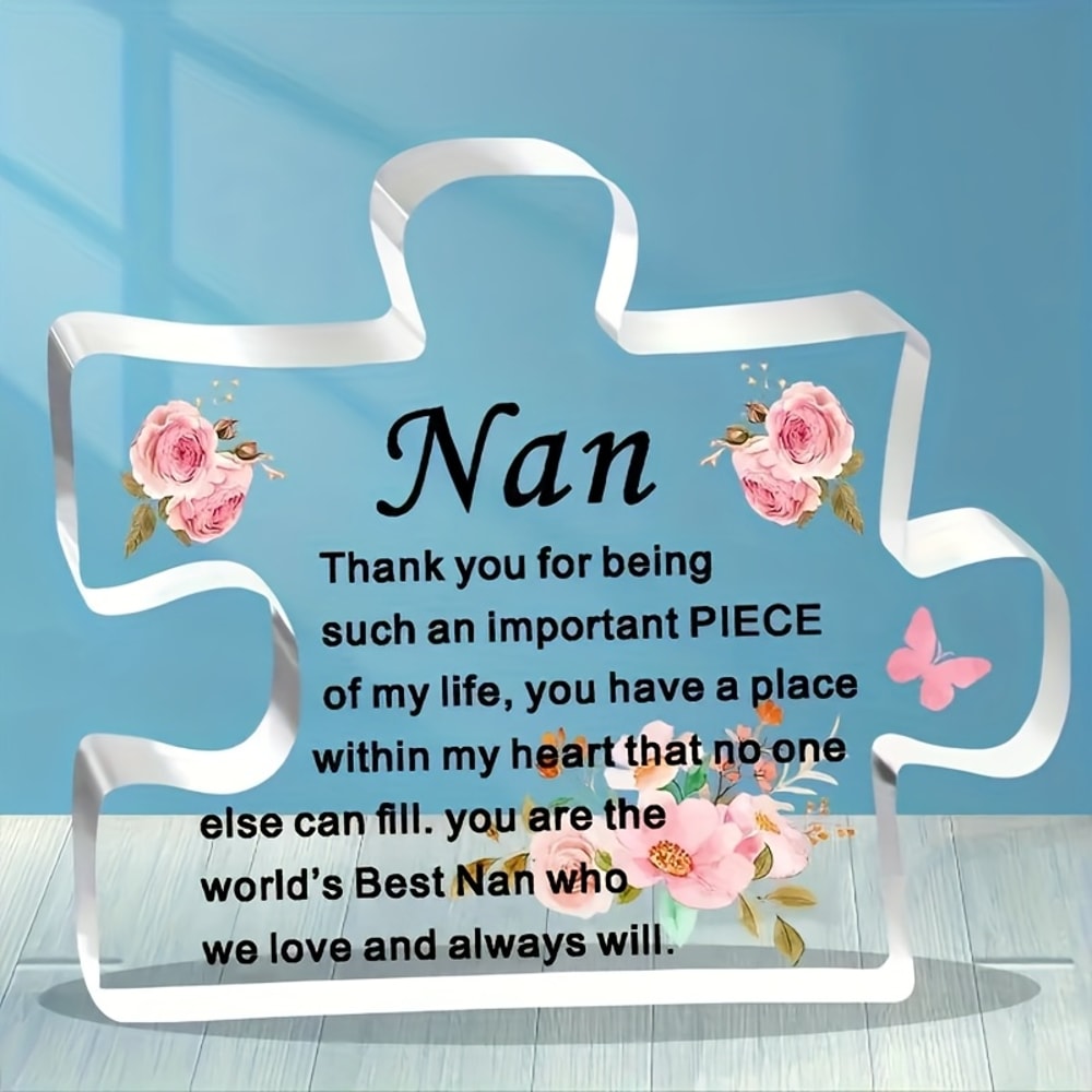 Acrylic Puzzle Piece with Floral Design, Heartfelt Nan Gift, Perfect for Birthday, Christmas, Mother's Day