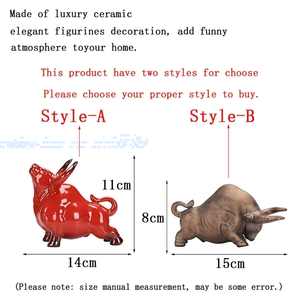 Nordic Home Decor Bull Sculpture Desk, Luxury Ceramic Retro Bronze or Red, Lucky Cattle Cow Ox Statue Figurine Toy