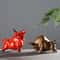 Nordic Home Decor Bull Sculpture Desk, Luxury Ceramic Retro Bronze or Red, Lucky Cattle Cow Ox Statue Figurine Toy