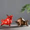 Nordic Home Decor Bull Sculpture Desk, Luxury Ceramic Retro Bronze or Red, Lucky Cattle Cow Ox Statue Figurine Toy