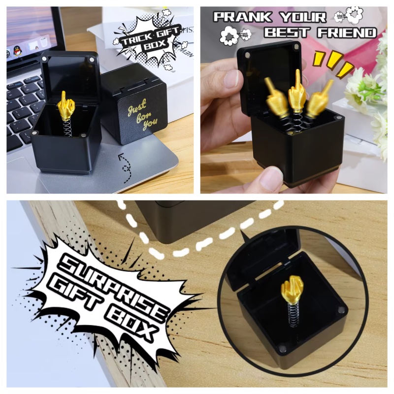 Funny Creative Office Desk Decoration, Unique Humor Decor, Middle Finger in a Box Prank Gift Item for Home or Work