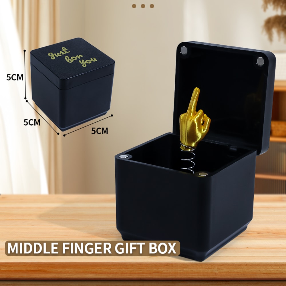 Funny Creative Office Desk Decoration, Unique Humor Decor, Middle Finger in a Box Prank Gift Item for Home or Work