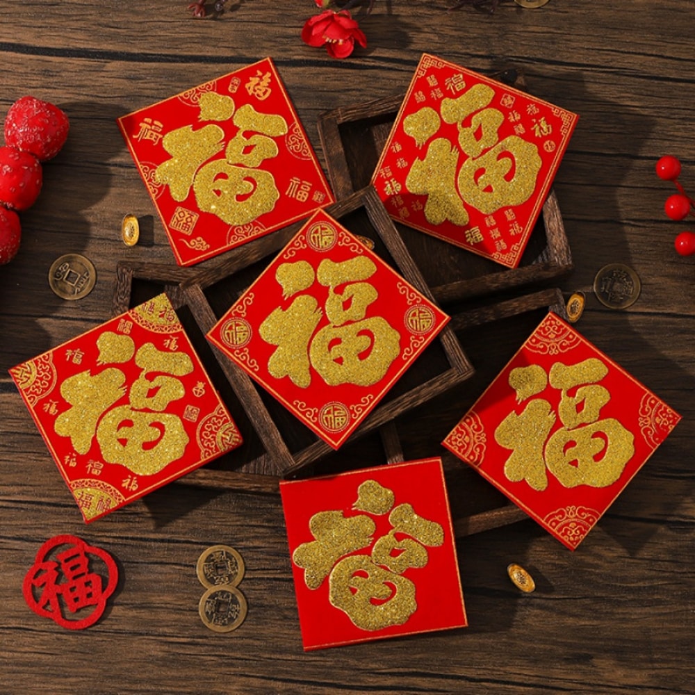 Chinese Lunar New Year Horse, Mini Fu Character Stickers, Door Window Wall Decorations for Spring Festival