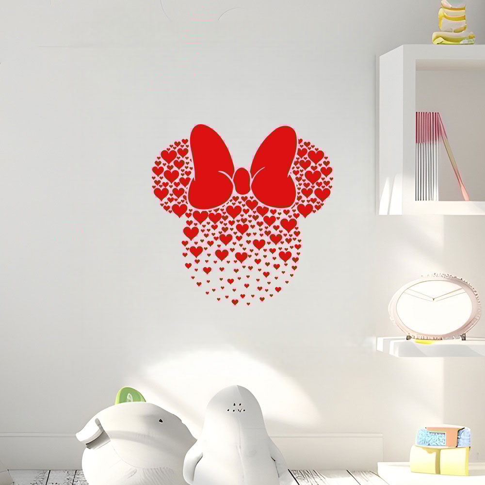 Disney Pink Valentine's Day Mouse Heart Bow Sticker, Decorative Sticker for Doorways Walls Home