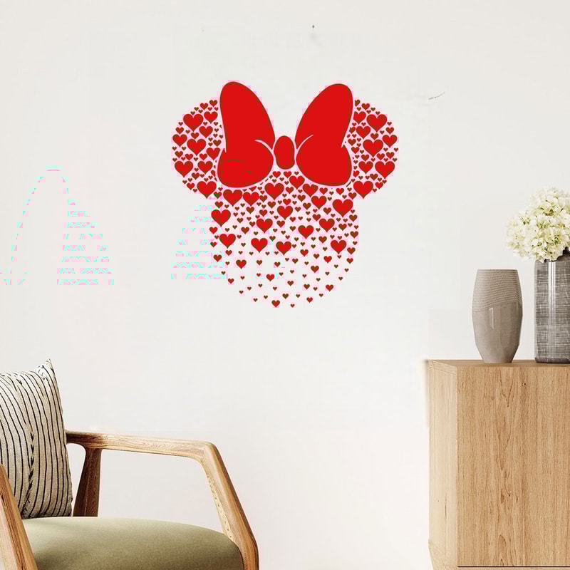 Disney Pink Valentine's Day Mouse Heart Bow Sticker, Decorative Sticker for Doorways Walls Home
