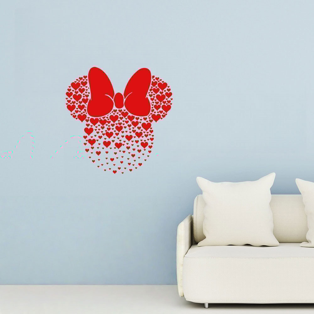 Disney Pink Valentine's Day Mouse Heart Bow Sticker, Decorative Sticker for Doorways Walls Home