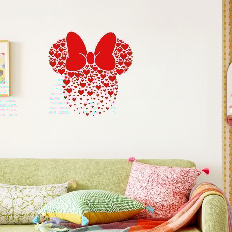 Disney Pink Valentine's Day Mouse Heart Bow Sticker, Decorative Sticker for Doorways Walls Home