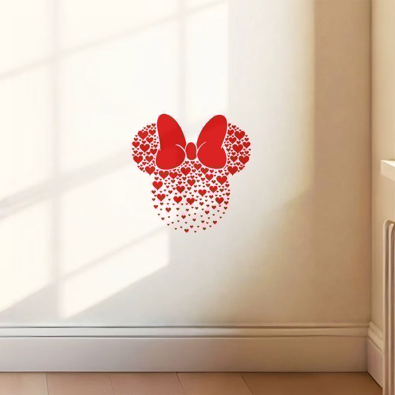 Disney Pink Valentine's Day Mouse Heart Bow Sticker, Decorative Sticker for Doorways Walls Home