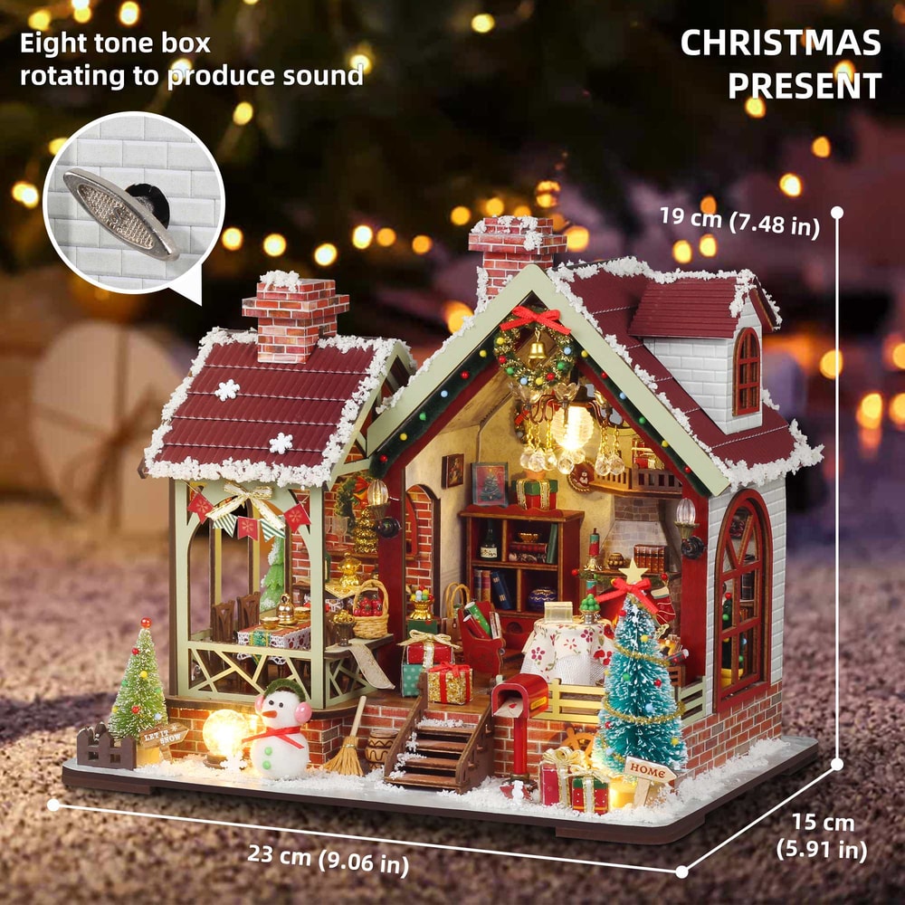 Miniature Dollhouse DIY Kit, Christmas Night Warm House with Music Box, Desktop Decor, Creative Gift